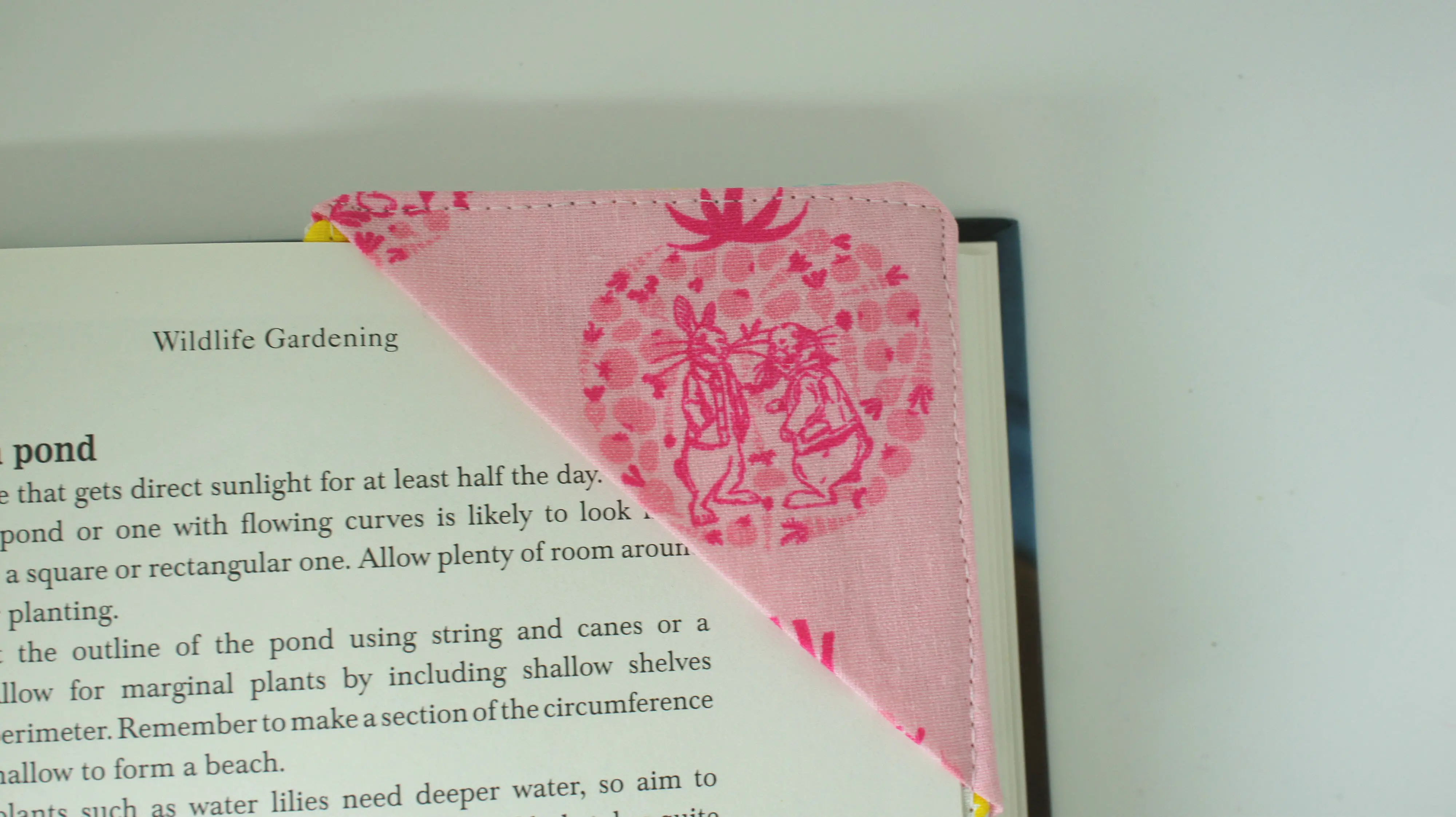 pink fabric corner bookmark