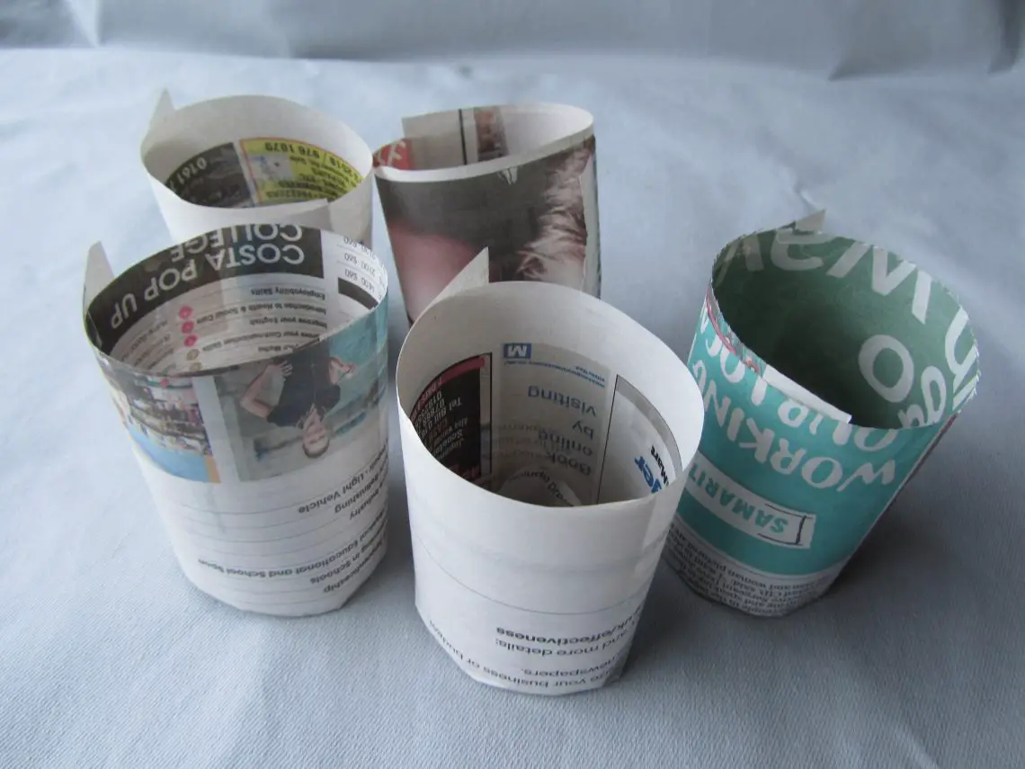 Completed newspaper pots