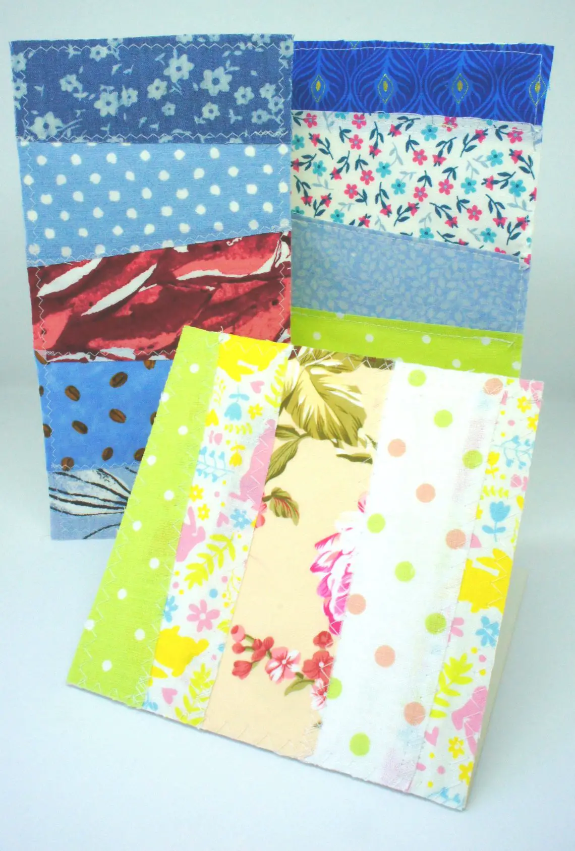 Three fabric greetings cards