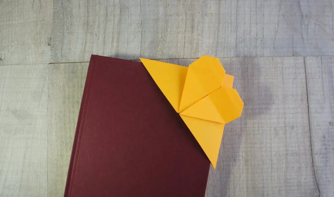 completed yellow origami heart bookmark