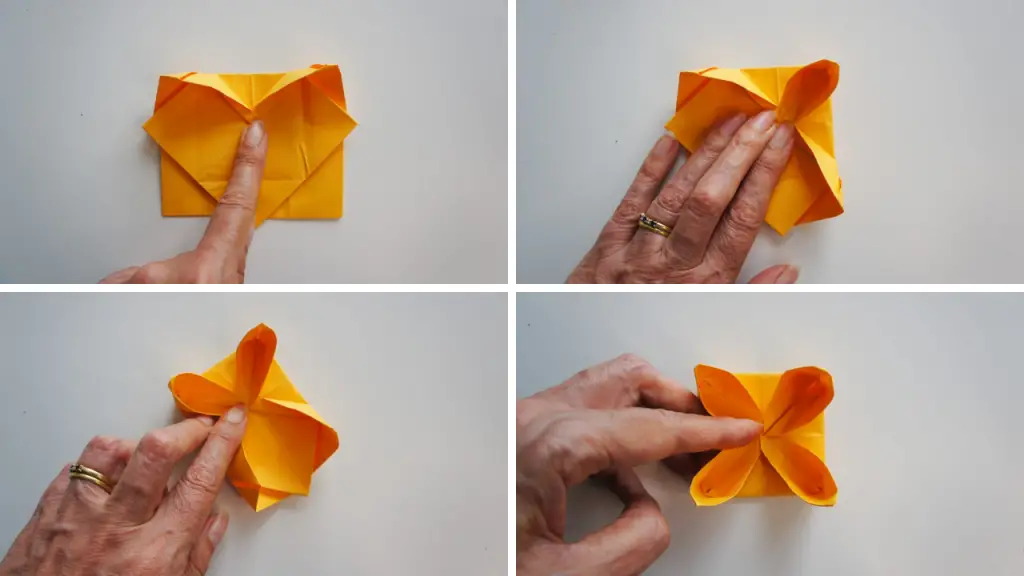 forming origami lotus flower