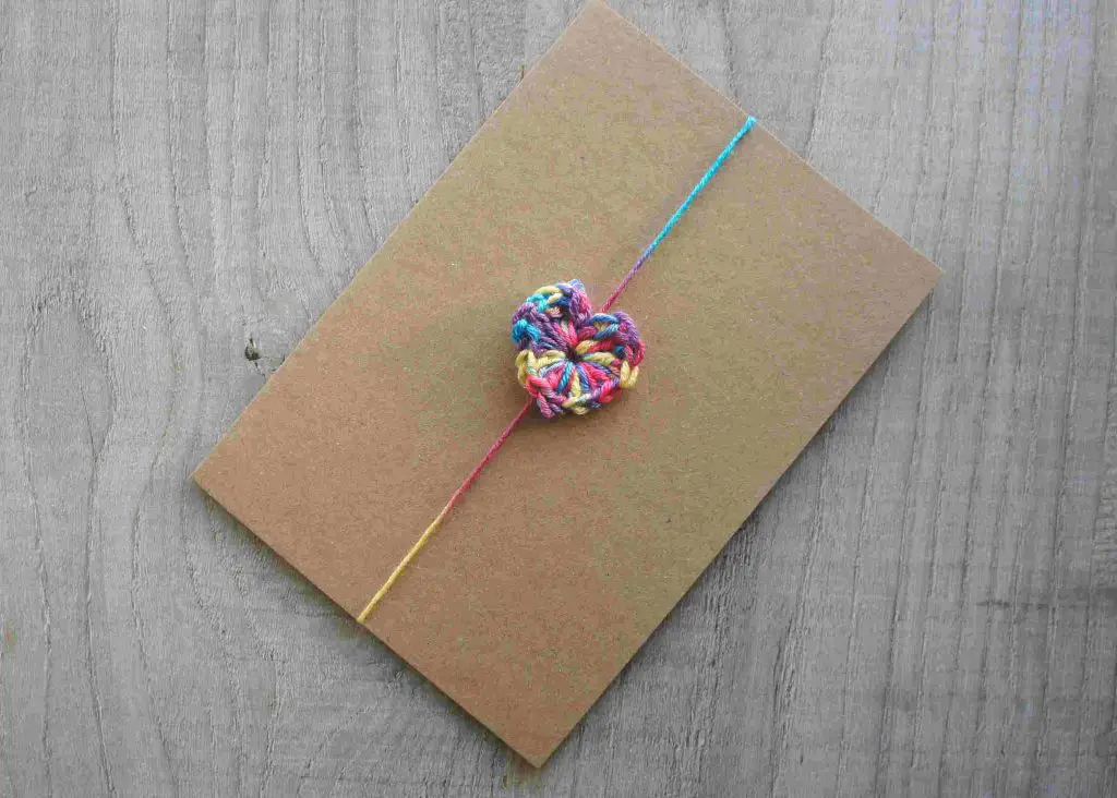 crochet heart on valentine card