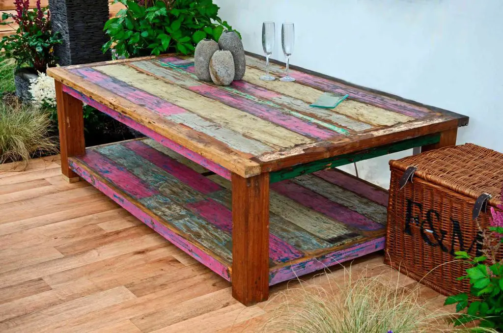 timber decking with wooden table on it