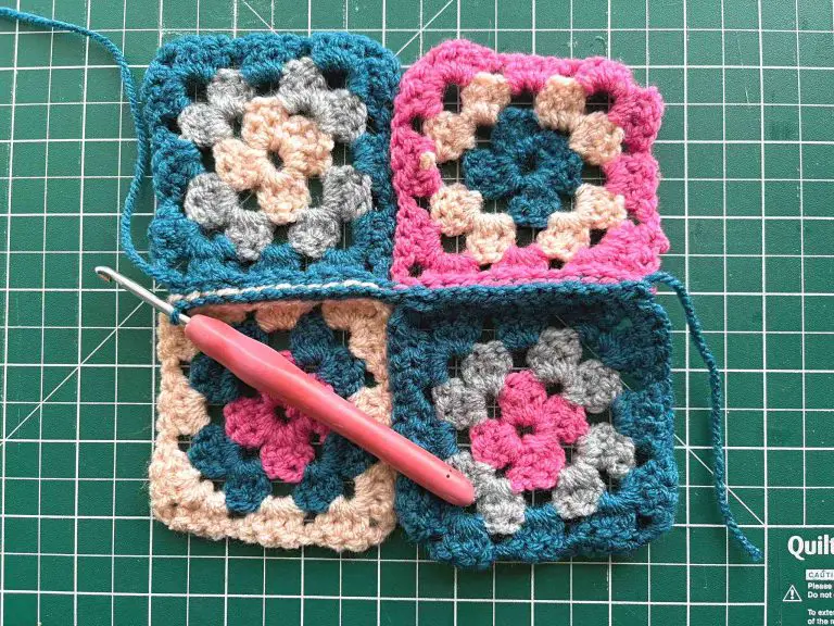 4 granny squares joined using double crochet (UK terms)