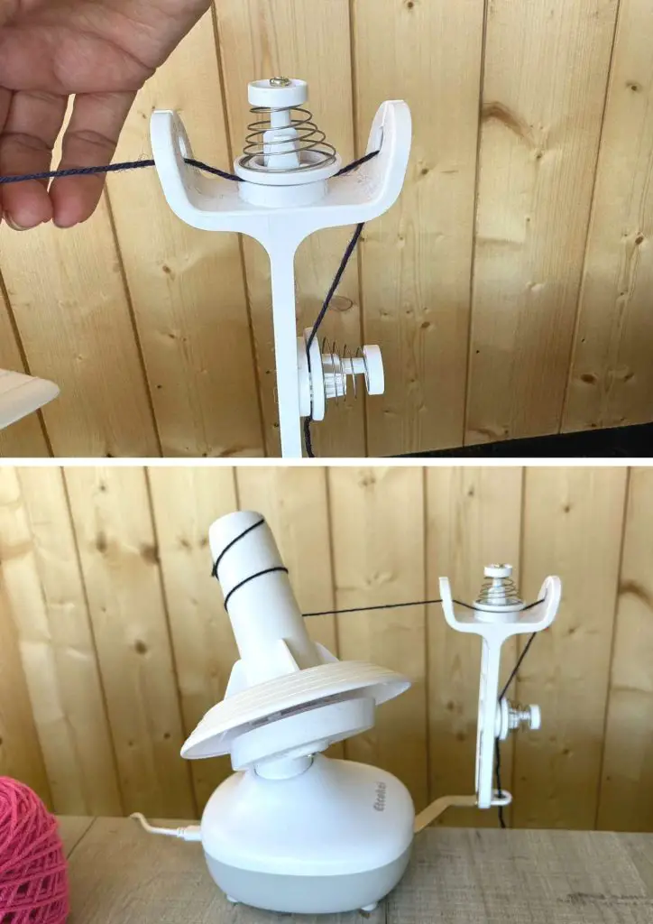 threading the electric yarn winder