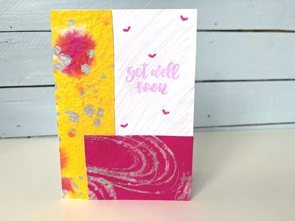 pretty paper scraps card in pink AND YELLOW