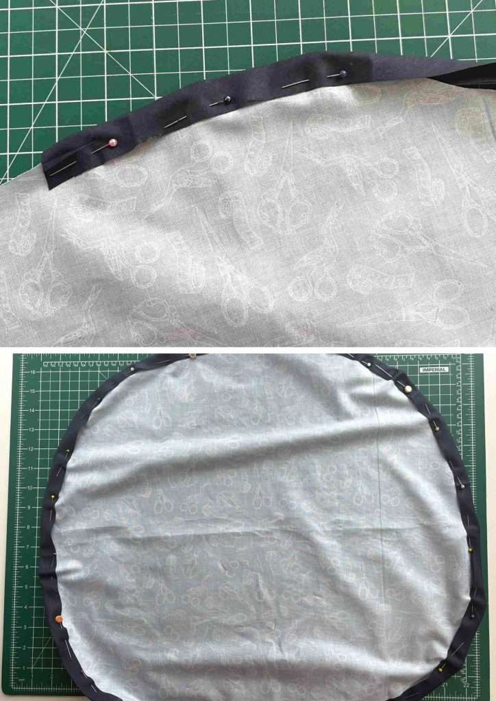 bias binding pinned around seat cover