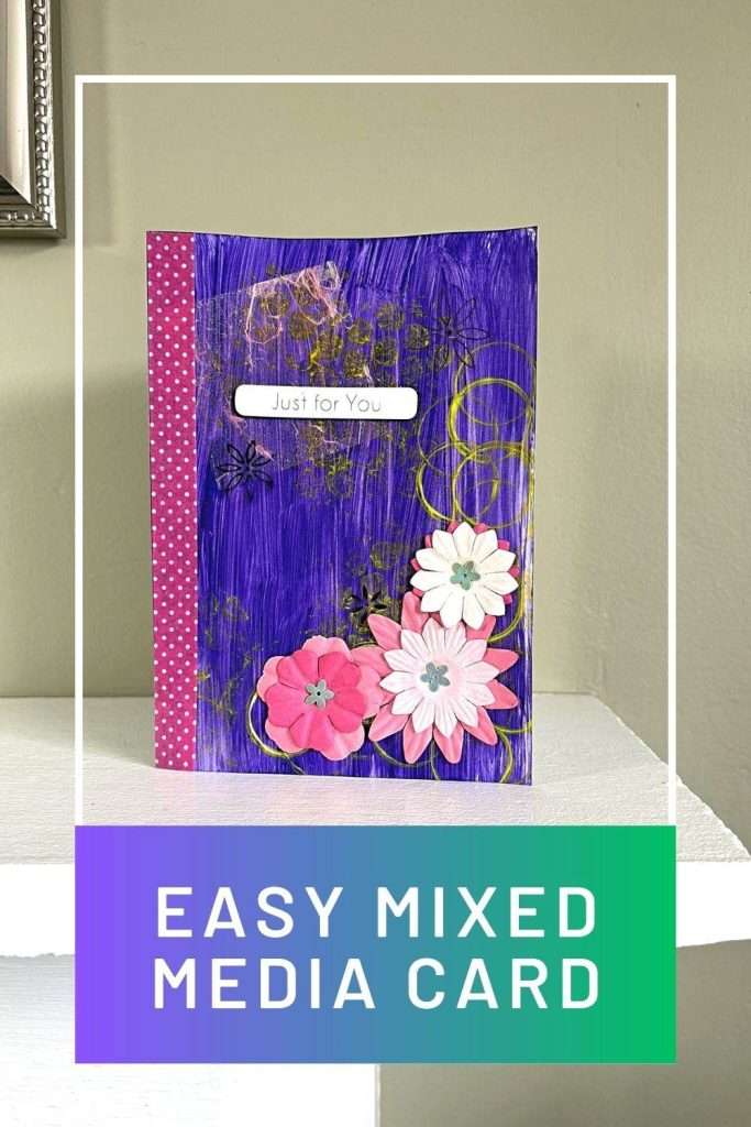 mixed media card purple Pinterest pin