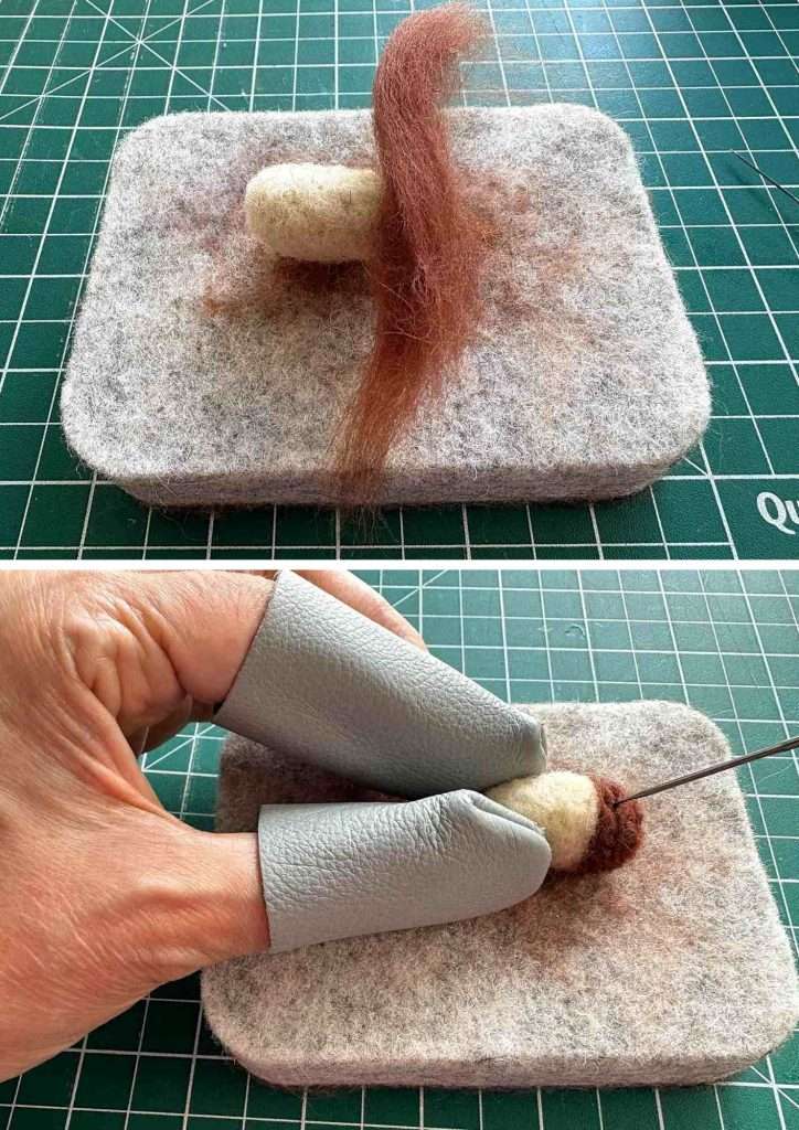 needle felting the top of the acorn