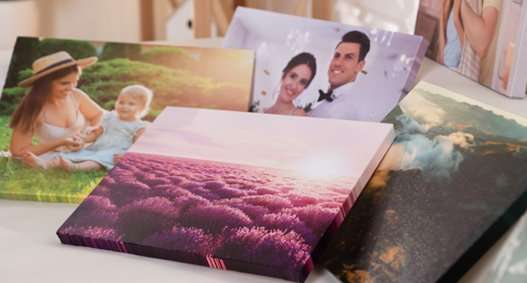12 x 12 photo prints on table
