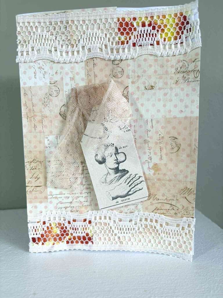 lace and tag card made using neutral colours