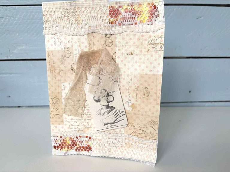 lace and tag mixed media card