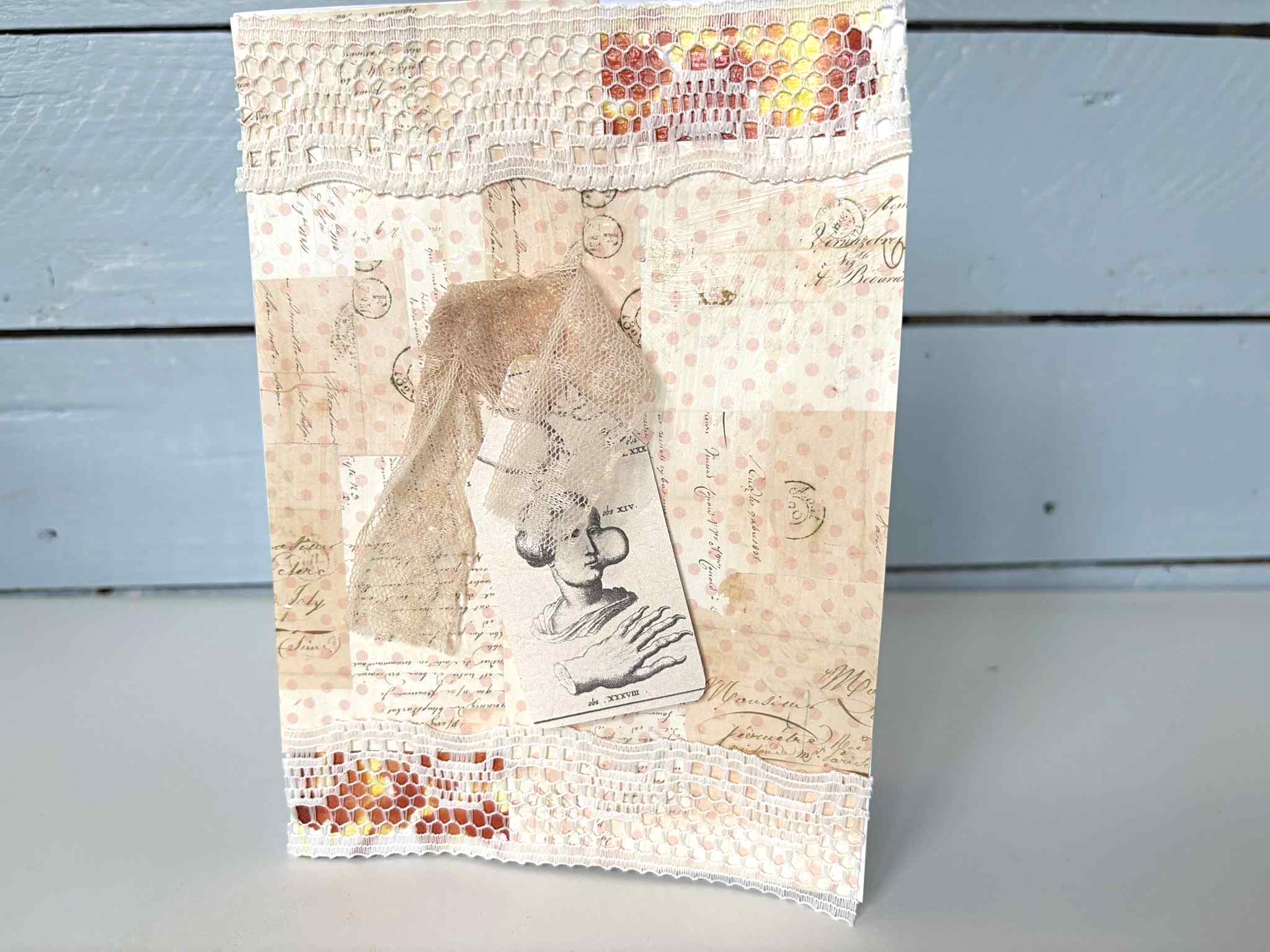 lace and tag mixed media card