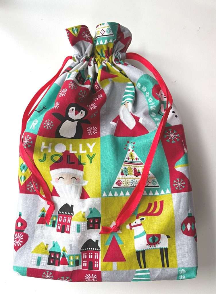 Christmas drawstring bag wrapping