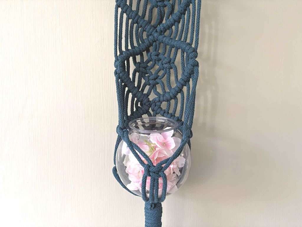 closeup of macrame pot holder