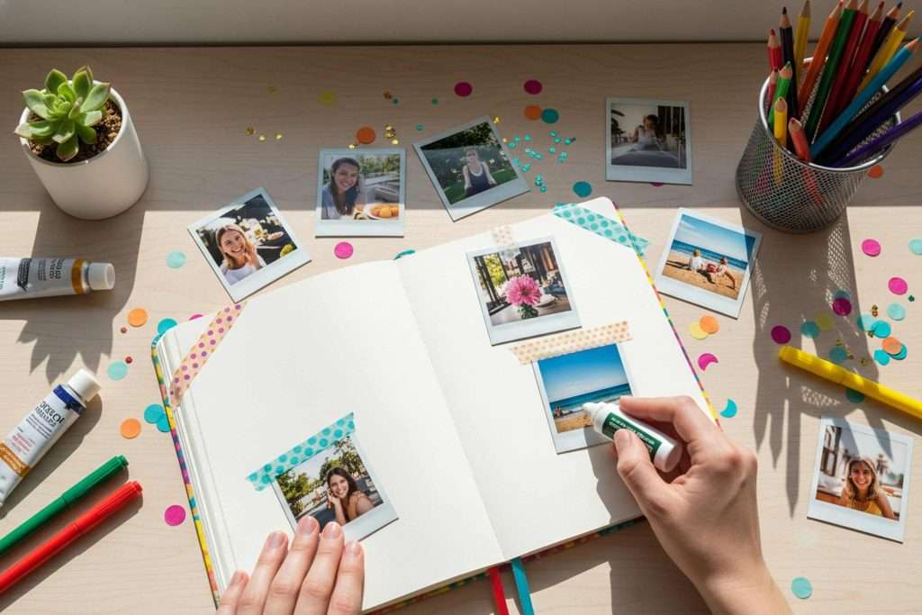 2x2 photo prints in a scrapbook