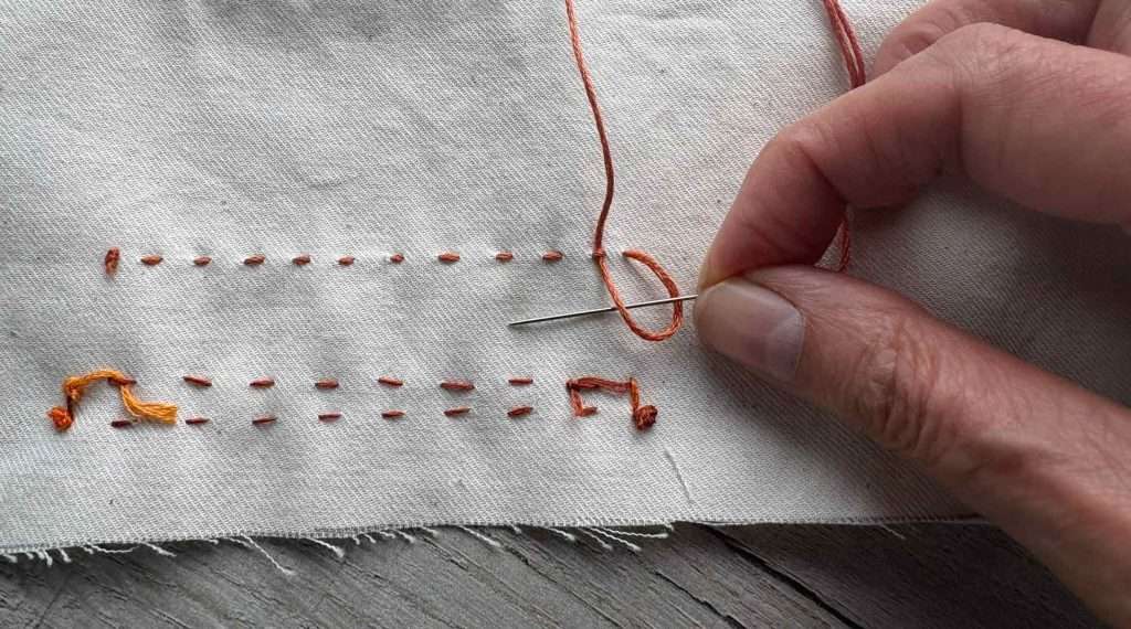 fastening off running stitches