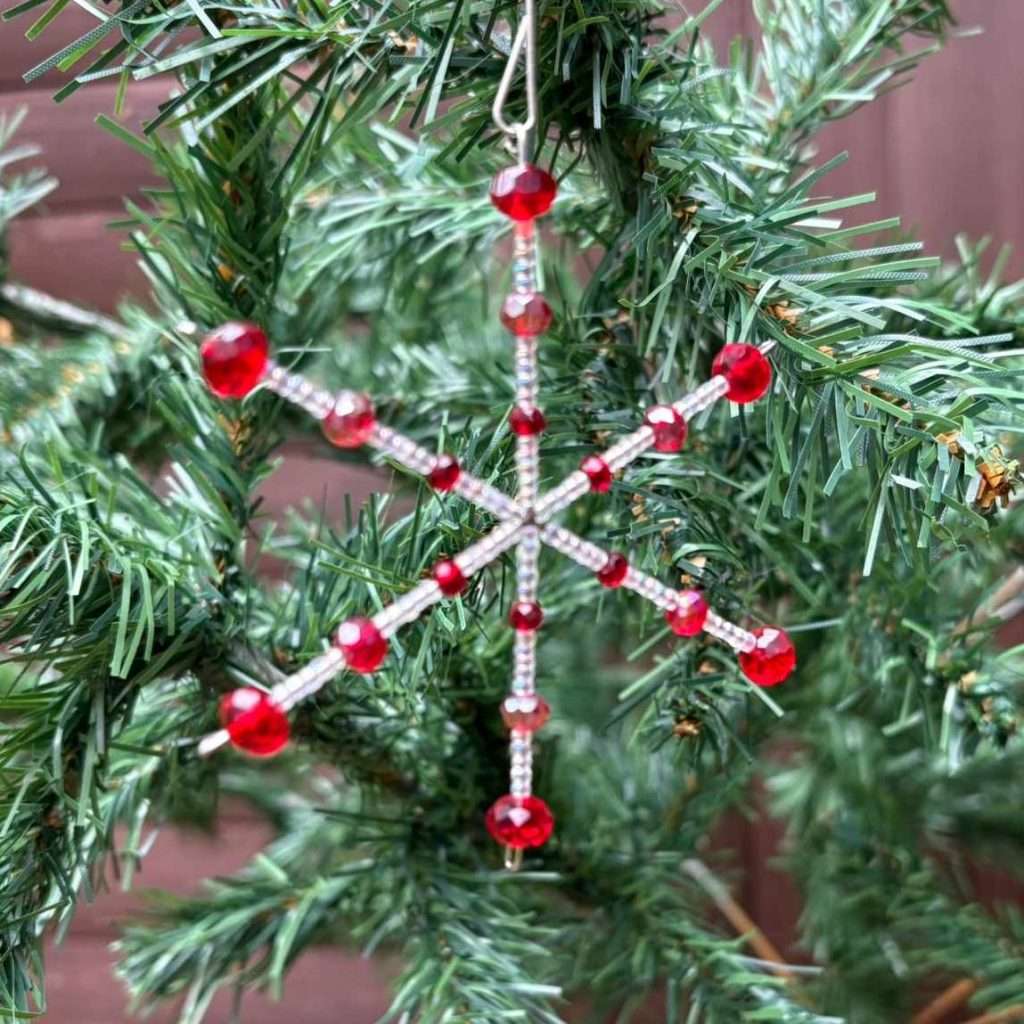 red and silver beaded snowflake