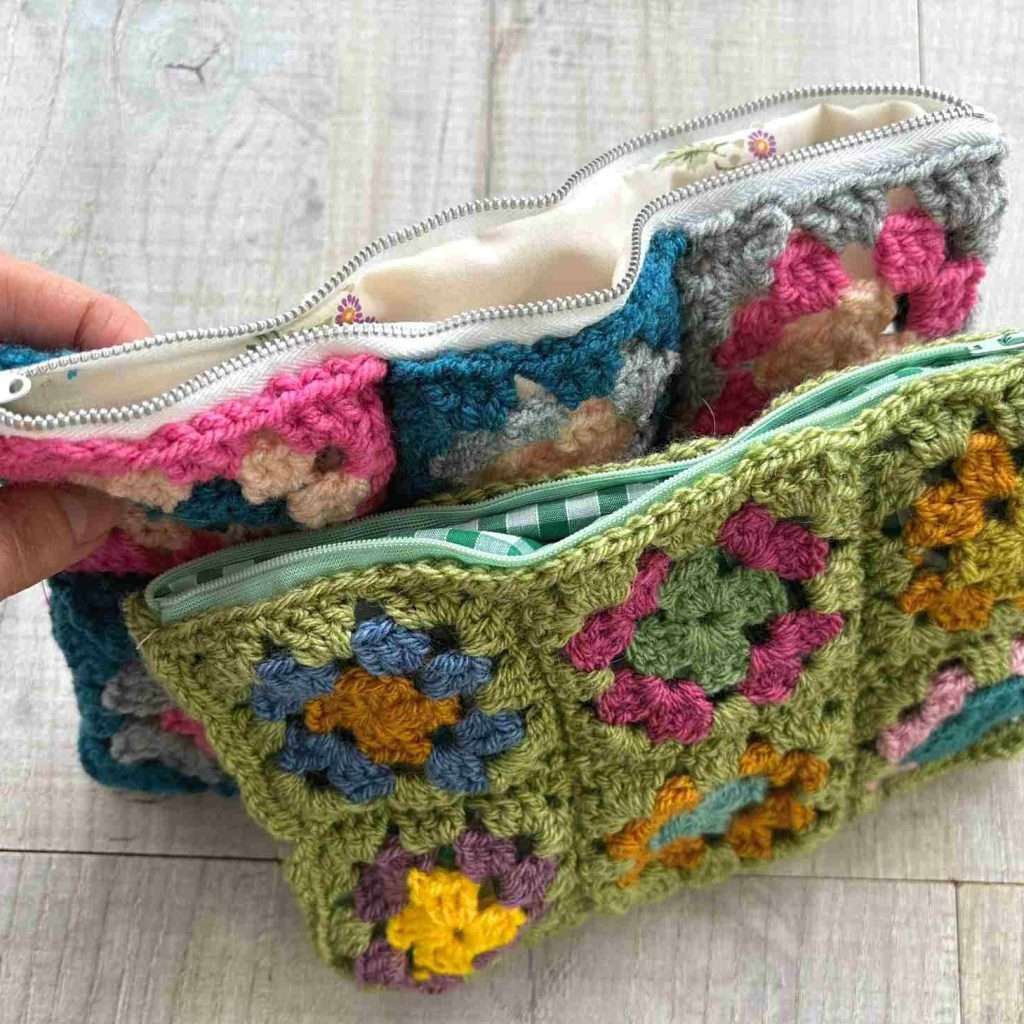 2 cute bags made with granny squares (crocheted)