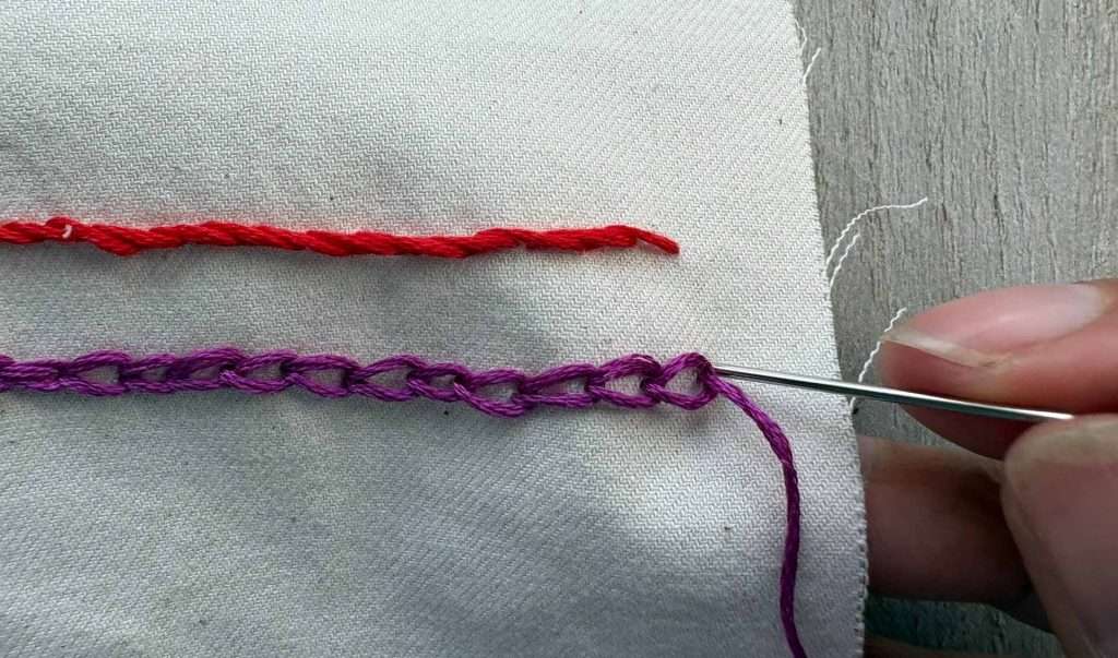 needle down at end of chain stitch row