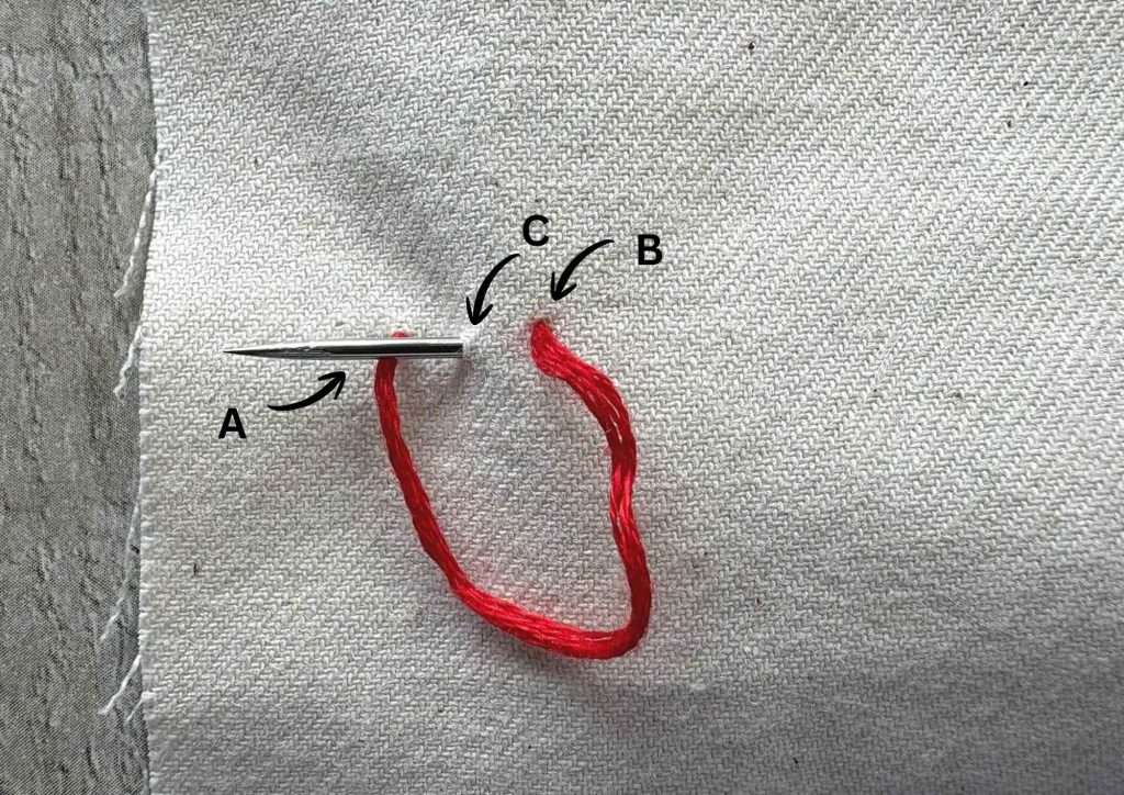 completing first stem stitch
