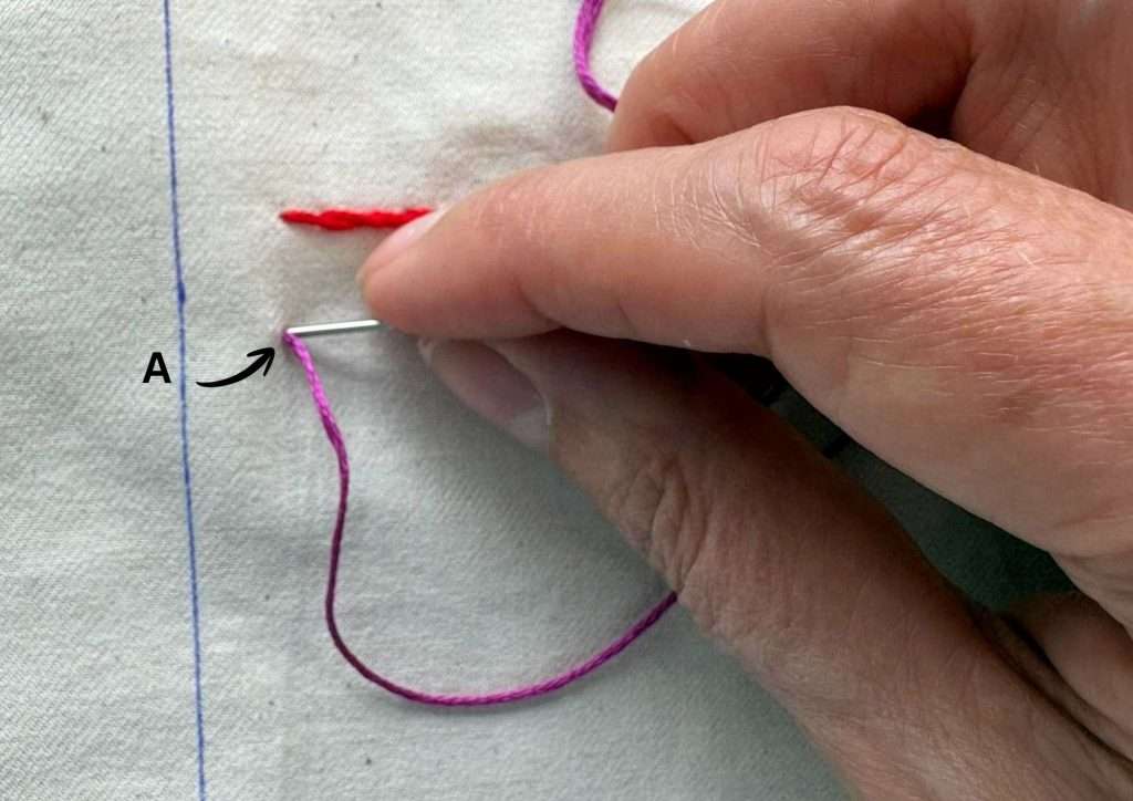 start of first chain stitch