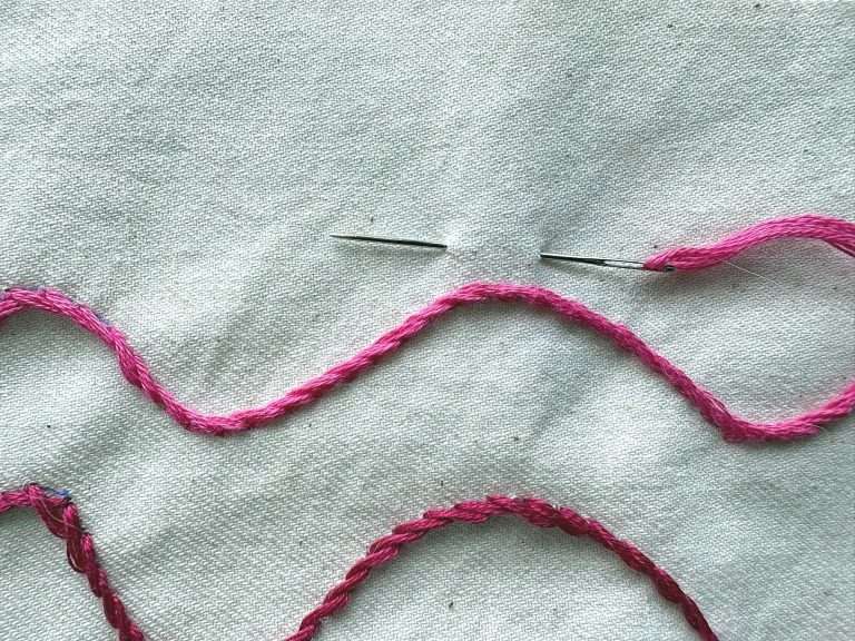pink stem stitch in curves