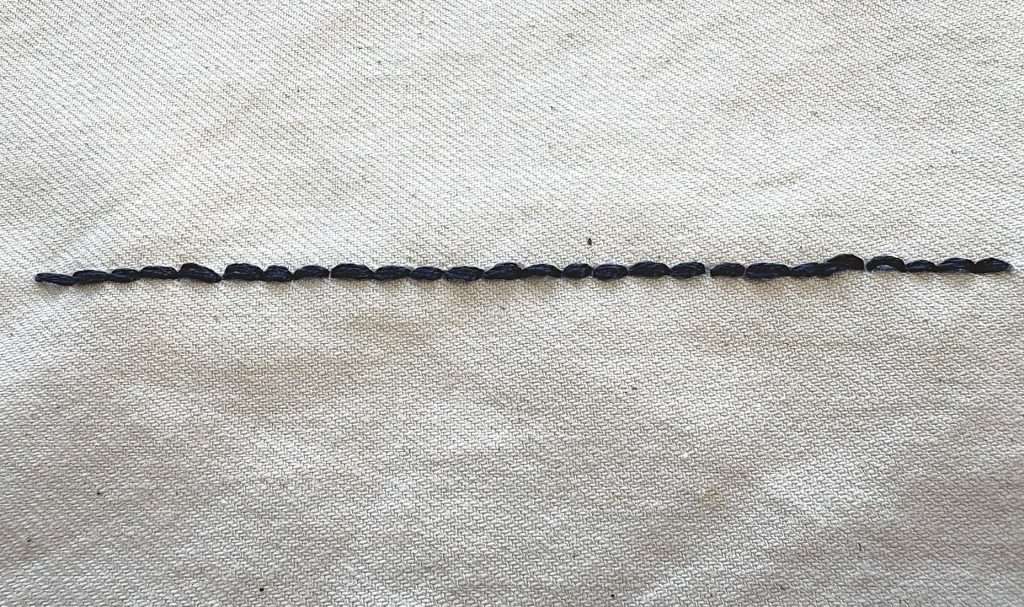 completed back stitch in blue thread