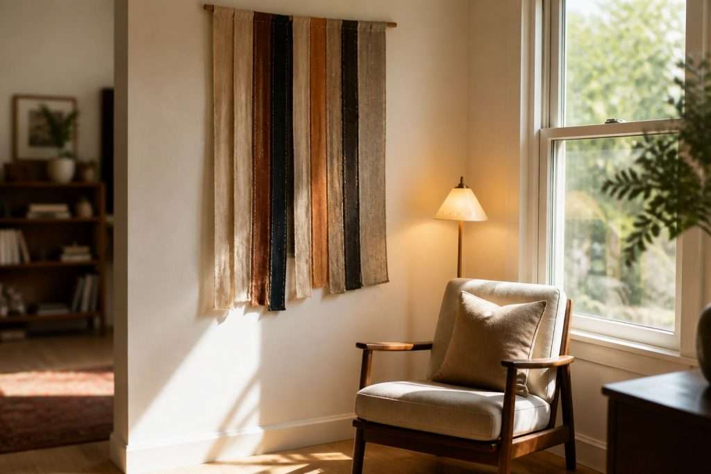 cozy reading nook with DIY wall hanging
