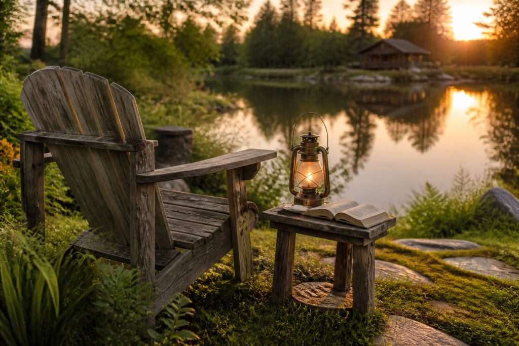 saeting area beside a lake