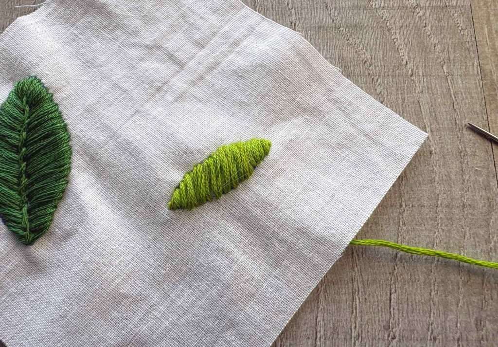 completed leaf in satin stitch