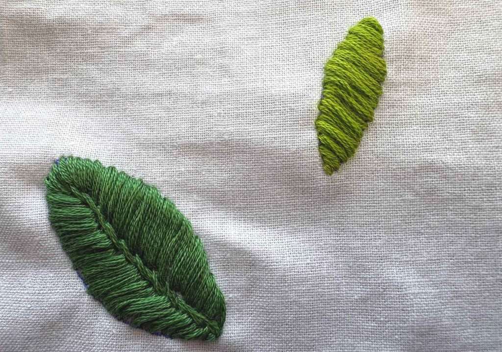 2 completed satin stitch leaves