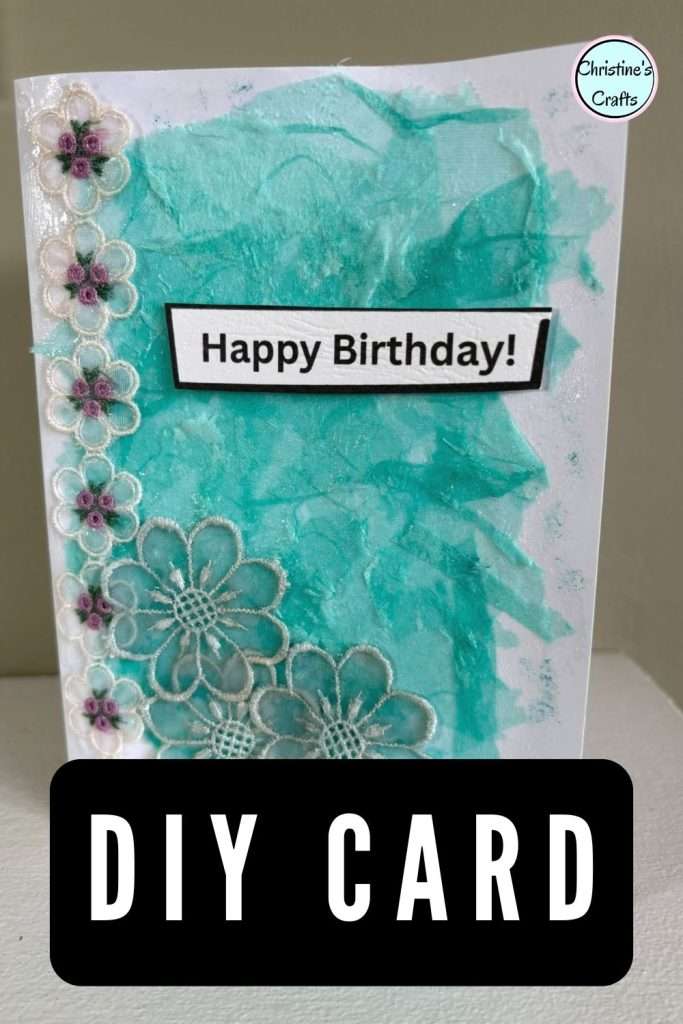 Pinterest pin showing blue mixed media birthday card and words 'DIY Card'