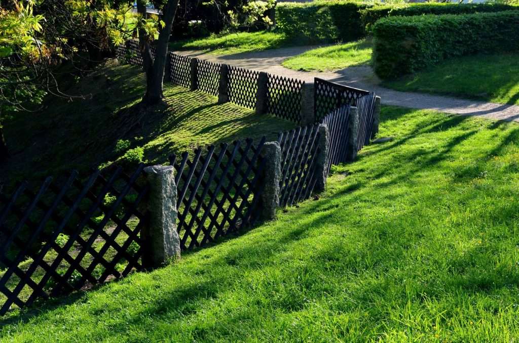 black fencing in a garden 