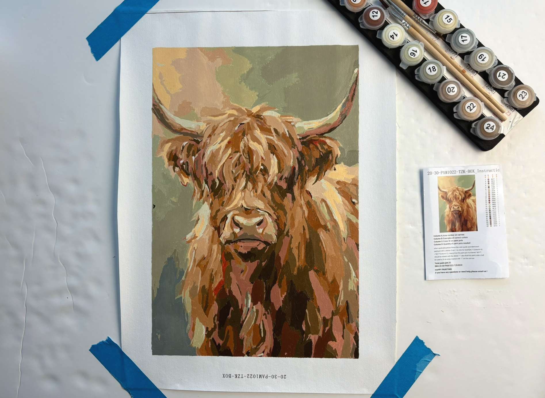 completed Paint a Moment Highland Cow with paints